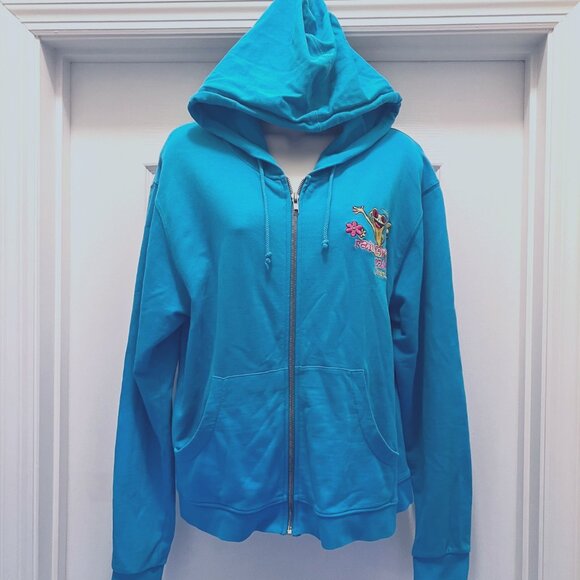 Rainforest Cafe Orlando Blue XLarge Hooded Zip up Sweatshirt-Hand Pockets-Frog - Picture 1 of 11